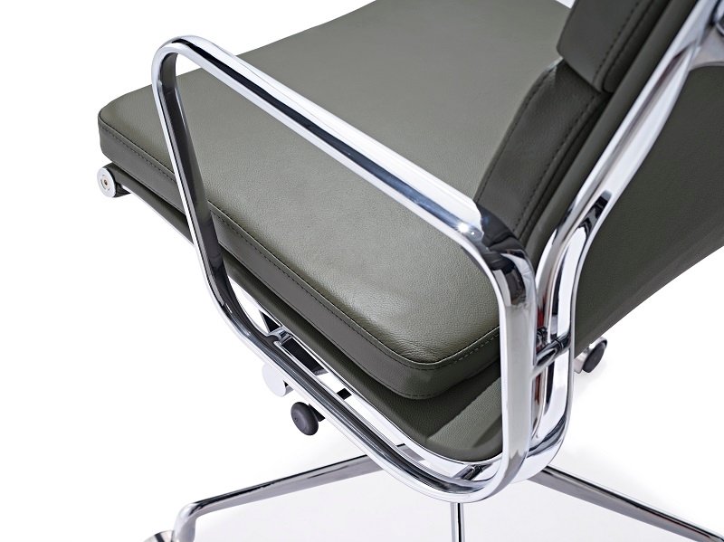 EA217 soft pad chair in dark grey seen from the side, showing the padded low-back panels.