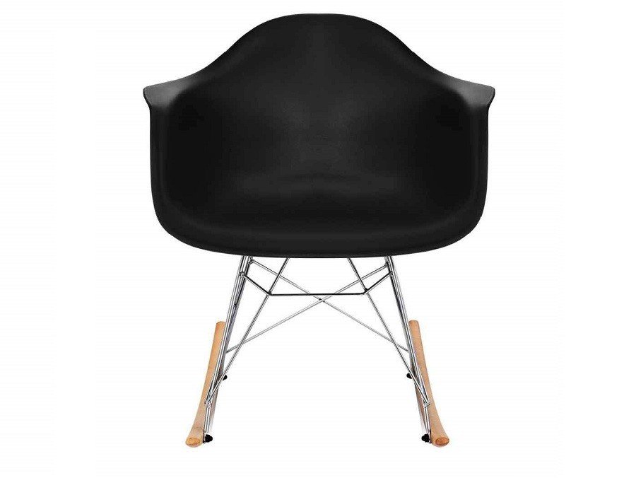 Front profile of the black RAR rocking chair replica showing the rocker runners