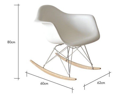 Dimension chart for the Eames RAR rocking chair replica, model RAR-002