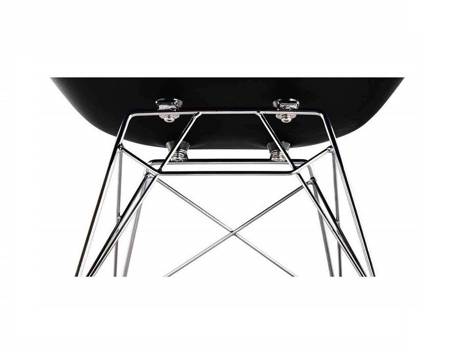 Close-up of the chrome wire Eiffel base on the Eames style rocking chair