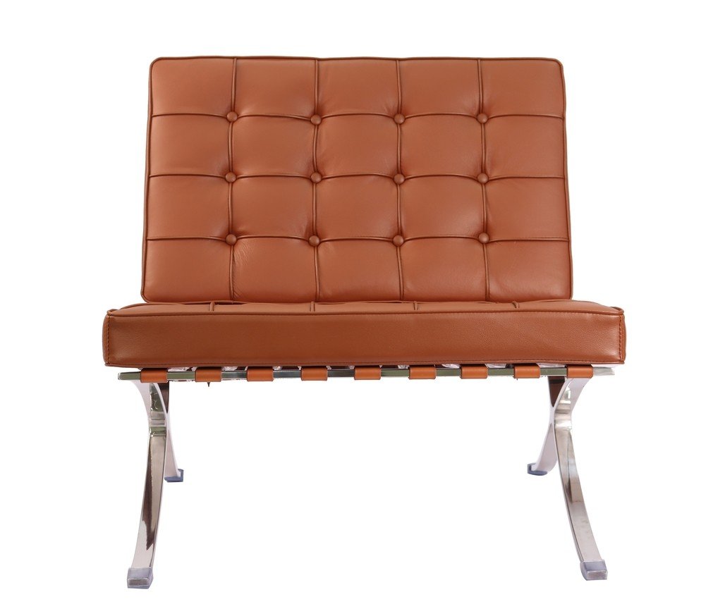 Barcelona Chair and Ottoman Replica – Tan Brown Leather Classic - Image 2