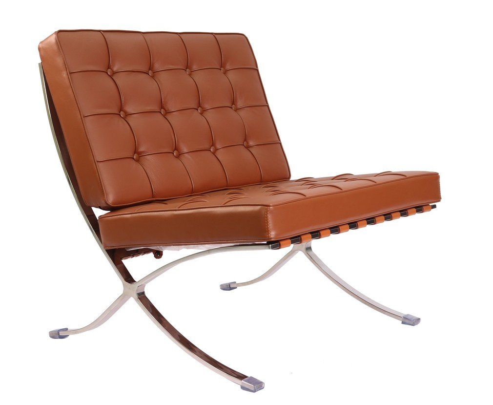 Barcelona Chair and Ottoman Replica – Tan Brown Leather Classic - Image 4