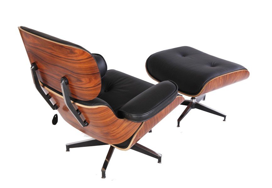 Polished aluminium base of a natural rosewood Eames chair with a smooth 360-degree swivel.