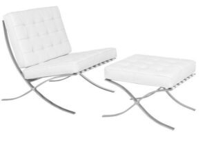 White Barcelona chair and ottoman replica front view