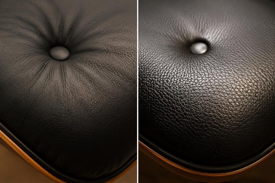 Full-grain leather versus corrected-grain leather on Eames replicas