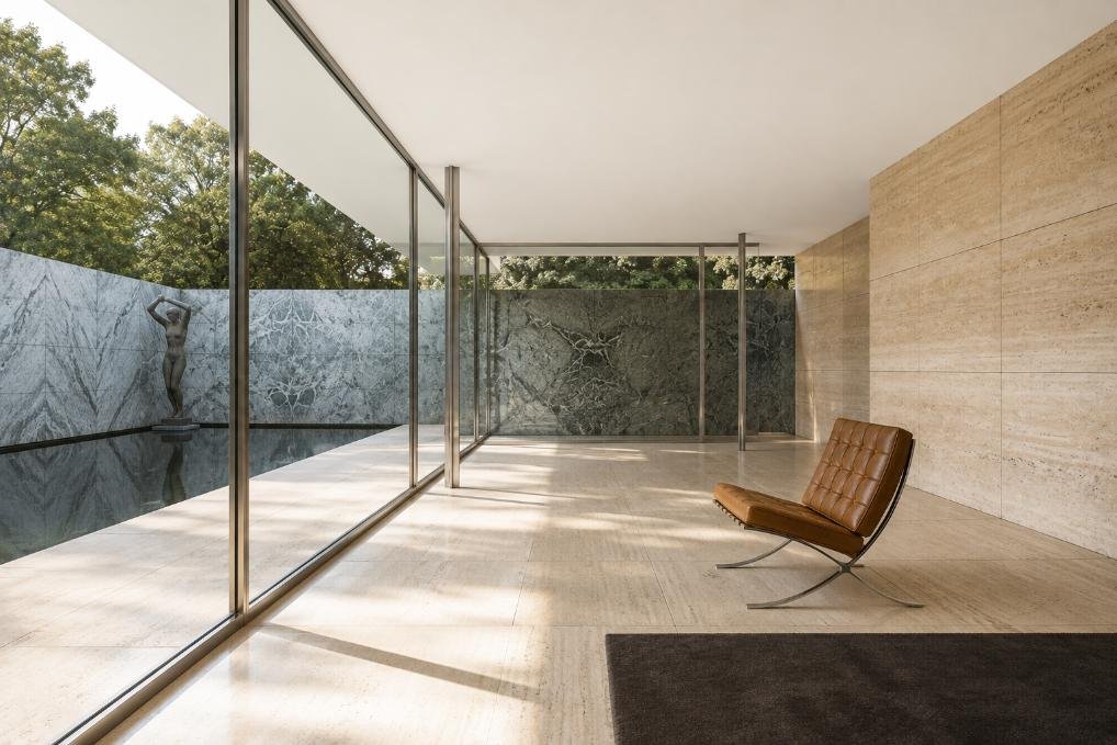 The German Pavilion interior designed by Mies van der Rohe and Lilly Reich