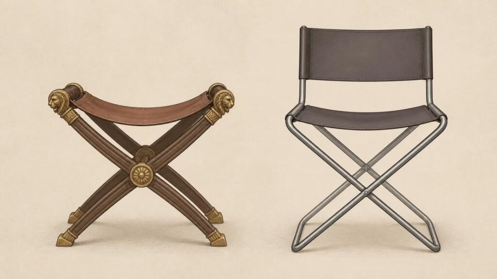 The Barcelona chair X-frame compared to an ancient Roman curule chair