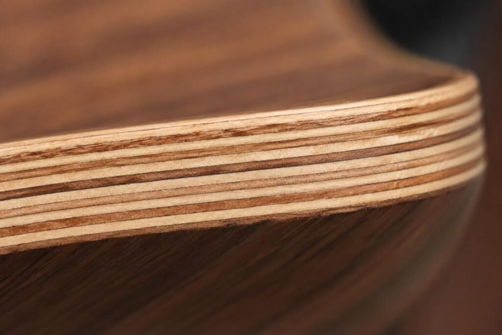 Seven-ply veneer edge of a genuine Eames lounge chair shell