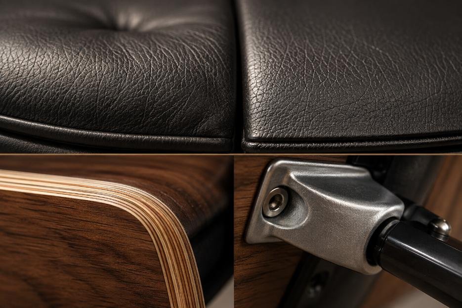 Quality signals of a good Eames replica: leather, plywood, and base