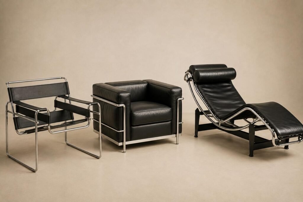The LC furniture collection of tubular steel pieces by Le Corbusier, Jeanneret and Perriand