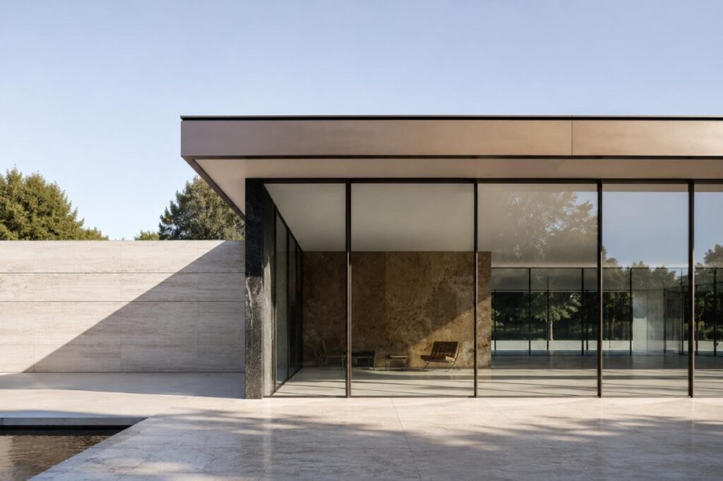 Steel-and-glass modernist architecture in the Mies van der Rohe style