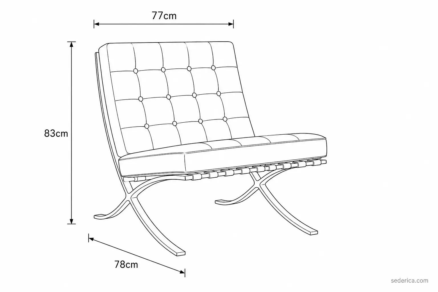 Single Barcelona Chair Dimensions - 77x78x83cm Chair from Sederica